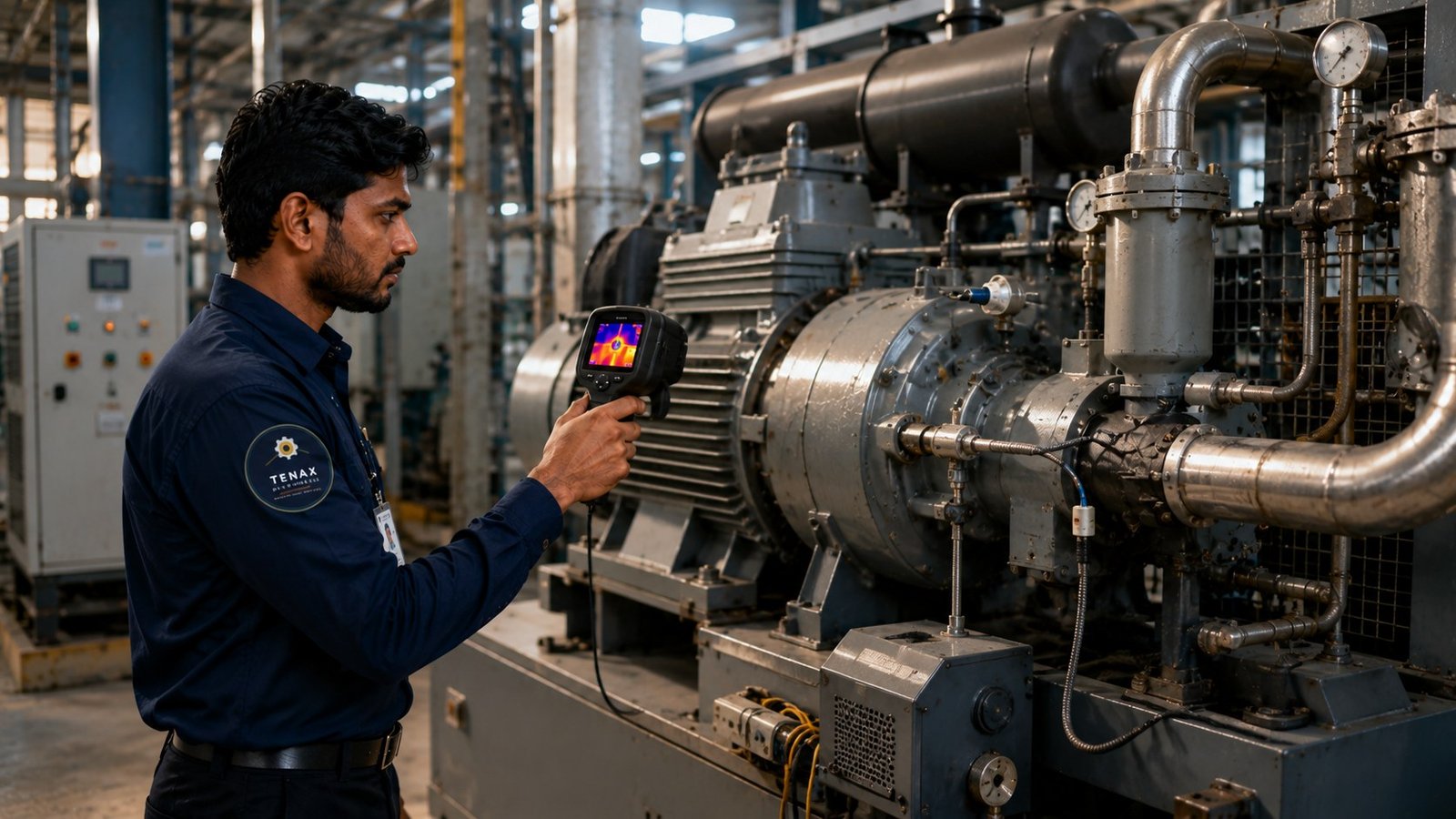 Tenax Enterprise technician performing a thermal imaging inspection on industrial equipment